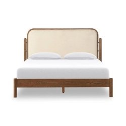 Modern Wooden Bed Frame with Upholstered Headboard