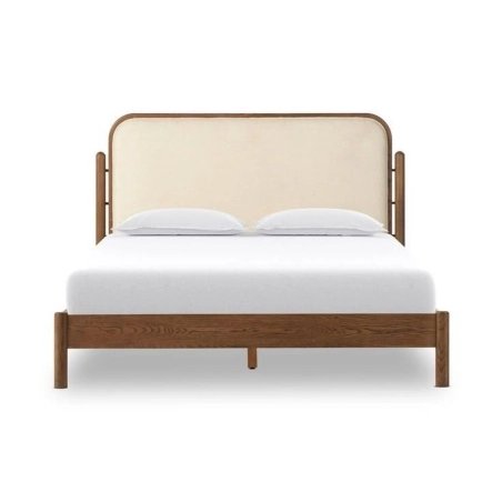 Modern Wooden Bed Frame with Upholstered Headboard