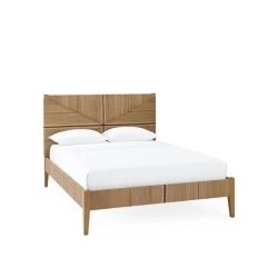 Modern Woven Rattan Headboard Wooden Bed Frame