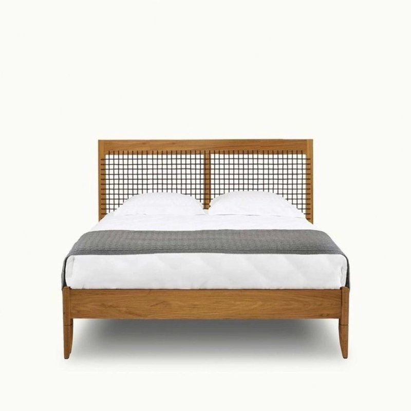 Modern Wooden Bed Frame with Rattan Grid Headboard Modern Wooden Bed Frame with Rattan Grid Headboard