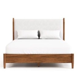Modern Solid Wood Bed Frame Upholstered Headboard