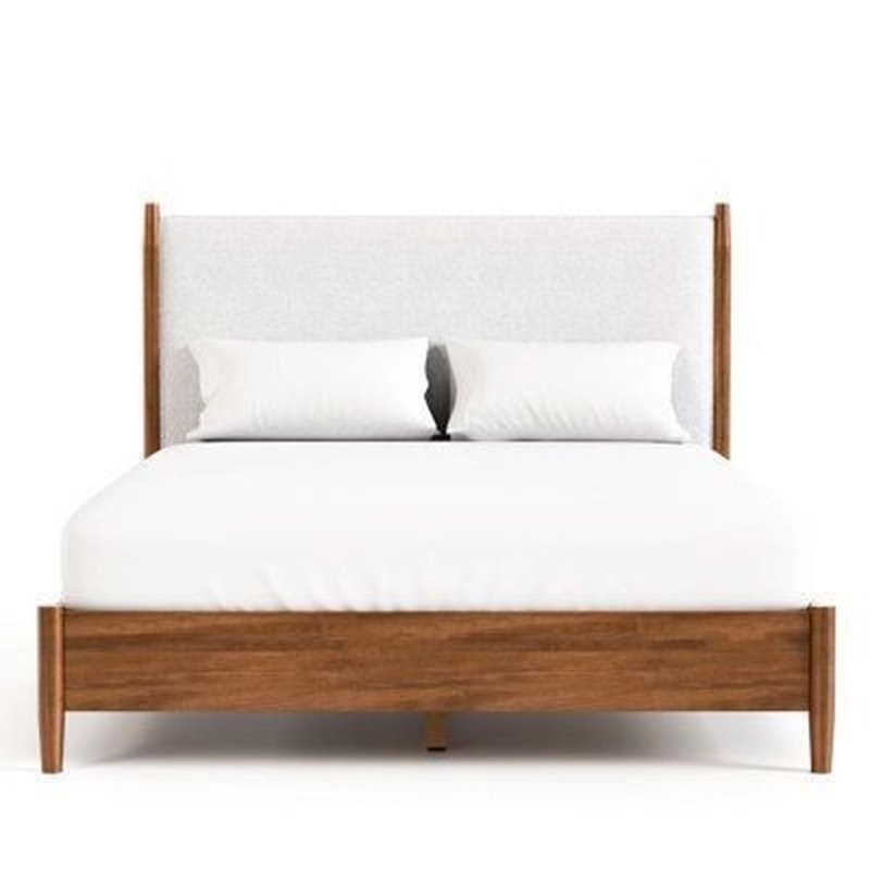 Modern Solid Wood Bed Frame Upholstered Headboard