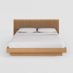 Minimalist Natural Wood Platform Bed Frame with Slatted Headboard
