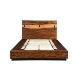 Modern Solid Wood Platform Bed with Natural Headboard