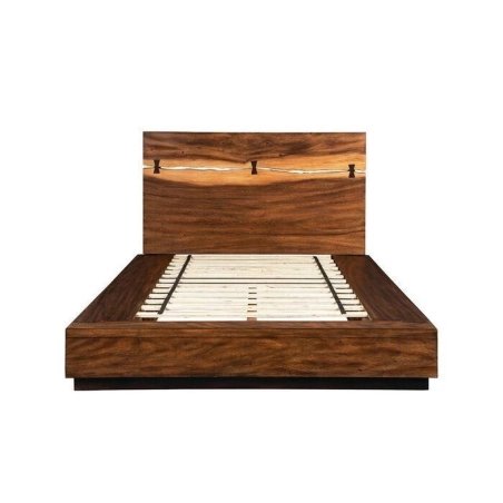Modern Solid Wood Platform Bed with Natural Headboard