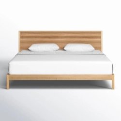 Modern Solid Wood Bed Frame with Slatted Headboard