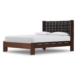 Premium Wood Bed Frame with Tufted Upholstered Headboard | Modern Bedroom Furniture