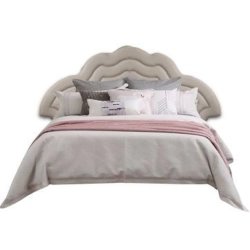 Luxury Upholstered Bed Frame with Unique Wavy Cloud Headboard