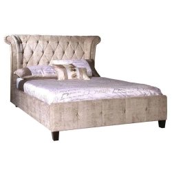 Elegant Tufted Upholstered Wingback Bed Beige Fabric