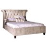 Elegant Tufted Upholstered Wingback Bed Beige Fabric