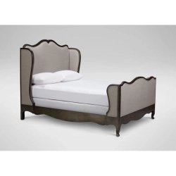 Elegant Upholstered Wingback Bed with Carved Wood Frame
