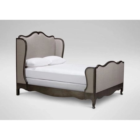 Elegant Upholstered Wingback Bed with Carved Wood Frame