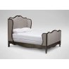Elegant Upholstered Wingback Bed with Carved Wood Frame