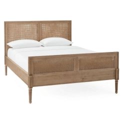 Traditional Wood Frame Bed with Woven Rattan Headboard Footboard