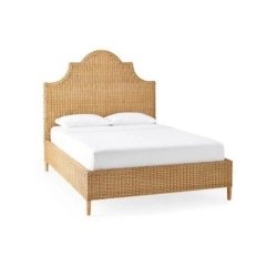 Handwoven Rattan Queen Bed with Arched Headboard Coastal Design