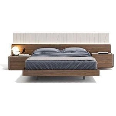 Modern Minimalist Platform Bed with Integrated Headboard and Nightstands