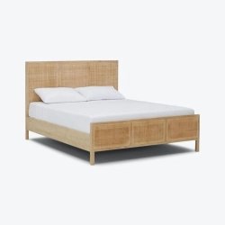 Natural Wood and Rattan Woven Headboard Bed Frame