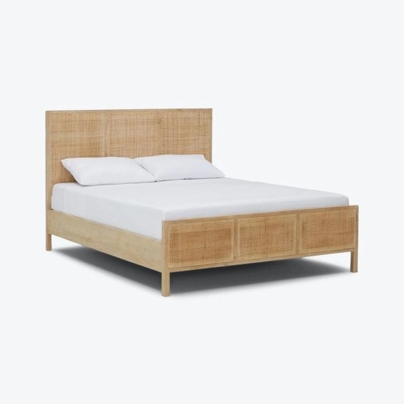 Natural Wood and Rattan Woven Headboard Bed Frame Natural Wood and Rattan Woven Headboard Bed Frame