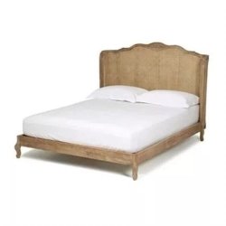 French Provincial Wooden Bed with Rattan Headboard