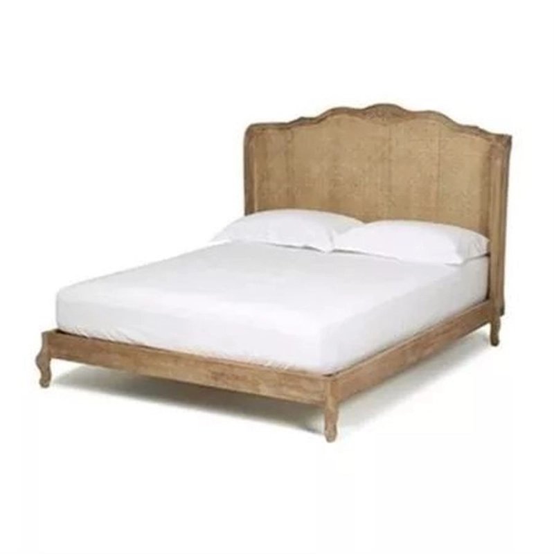 French Provincial Wooden Bed with Rattan Headboard French Provincial Wooden Bed with Rattan Headboard