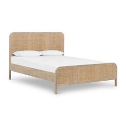 Coastal Modern Rattan Headboard Wood Bed Frame Queen Size