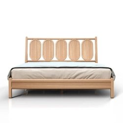 Solid Wood Bed Frame with Modern Oval Headboard Detail