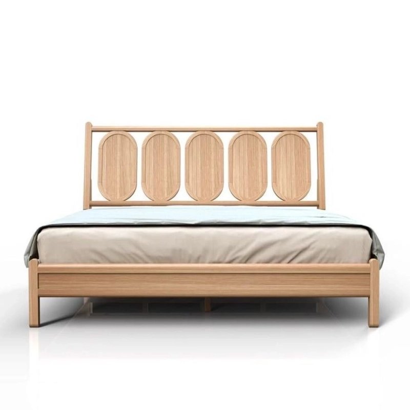 Solid Wood Bed Frame with Modern Oval Headboard Detail Solid Wood Bed Frame with Modern Oval Headboard Detail