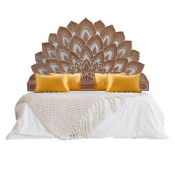 Handcrafted Bohemian Carved Wood Sofa with Artistic Backrest