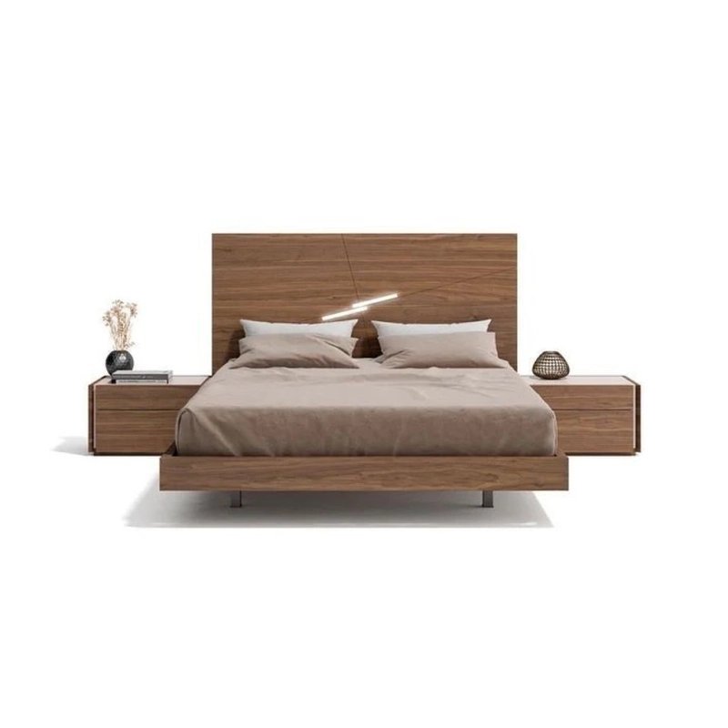 Modern Minimalist Wooden Bed Frame with Integrated LED Headboard Light and Nightstands Modern Minimalist Wooden Bed Frame with Integrated LED Headboard Light and Nightstands