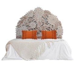 Hand Carved Bohemian Wood Headboard Bed Frame