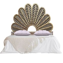 Ornate Vintage Carved Wood Fan Bed Headboard Bedroom Furniture
