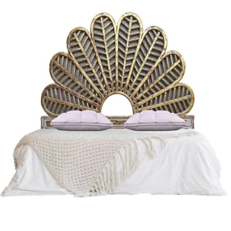 Ornate Vintage Carved Wood Fan Bed Headboard Bedroom Furniture