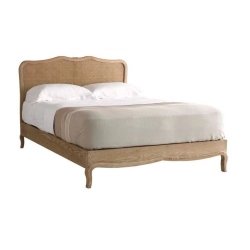 French Country Rattan Headboard Wood Bed