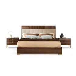 Elegant Modern Wood Upholstered Bed Frame and Nightstands Set