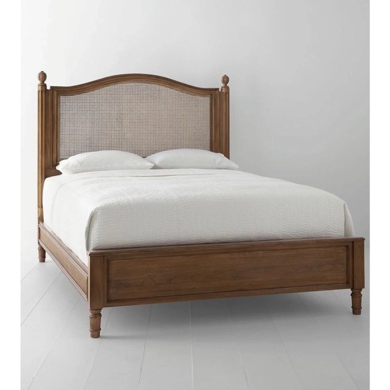 Elegant Wooden Bed Frame with Natural Cane Headboard Classic Design Elegant Wooden Bed Frame with Natural Cane Headboard Classic Design