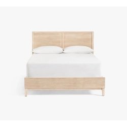 Contemporary Light Wood Platform Bed Frame with Paneled Headboard