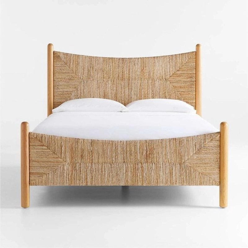 Natural Woven Fiber Wood Bed Frame with Headboard and Footboard Natural Woven Fiber Wood Bed Frame with Headboard and Footboard