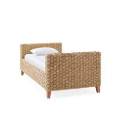 Handcrafted Natural Woven Fiber Single Bed with Solid Wood Legs