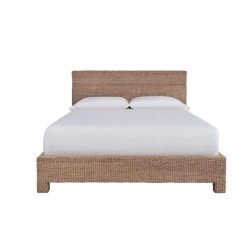 Handwoven Natural Rattan Headboard Platform Bed Frame