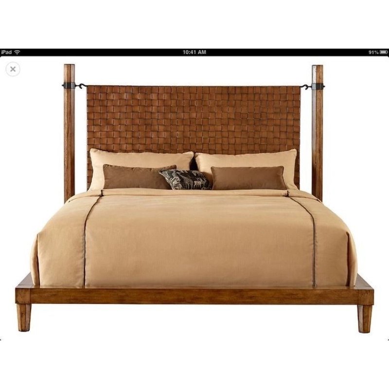 Rustic Wood Bed Frame with Handwoven Headboard