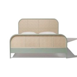 Modern Minimalist Rattan Cane Bed Frame with Metal Base