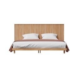 Modern Wooden Bed Frame with Slatted Headboard