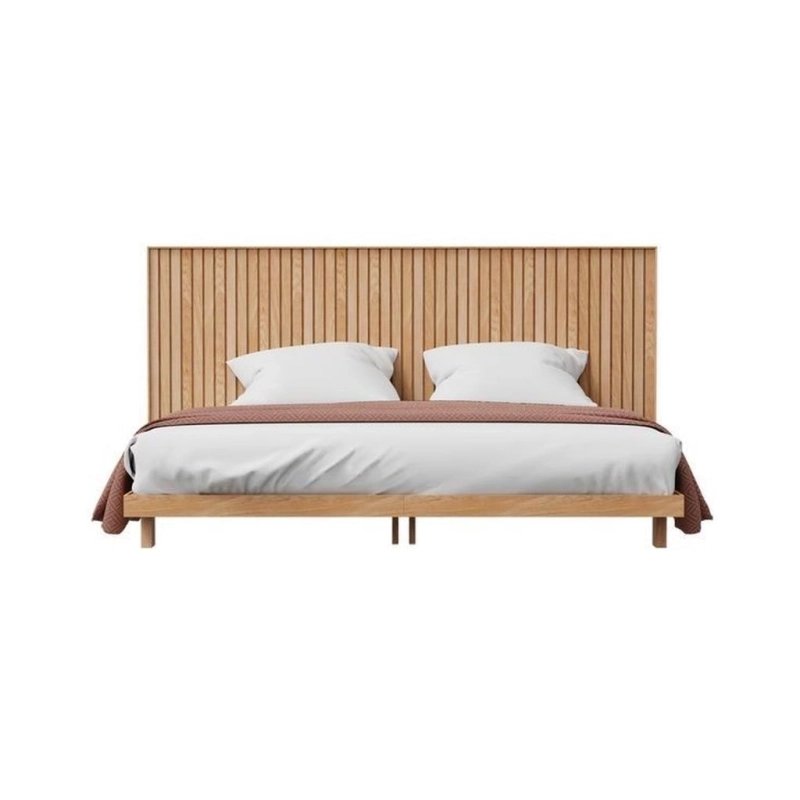Modern Wooden Bed Frame with Slatted Headboard Modern Wooden Bed Frame with Slatted Headboard