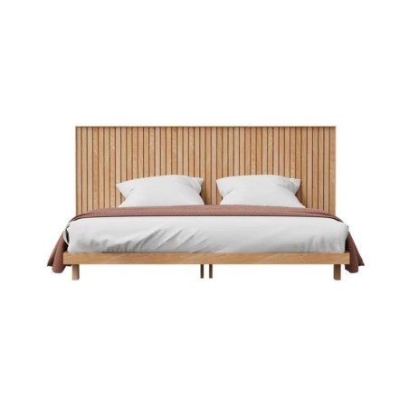 Modern Wooden Bed Frame with Slatted Headboard