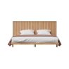 Modern Wooden Bed Frame with Slatted Headboard