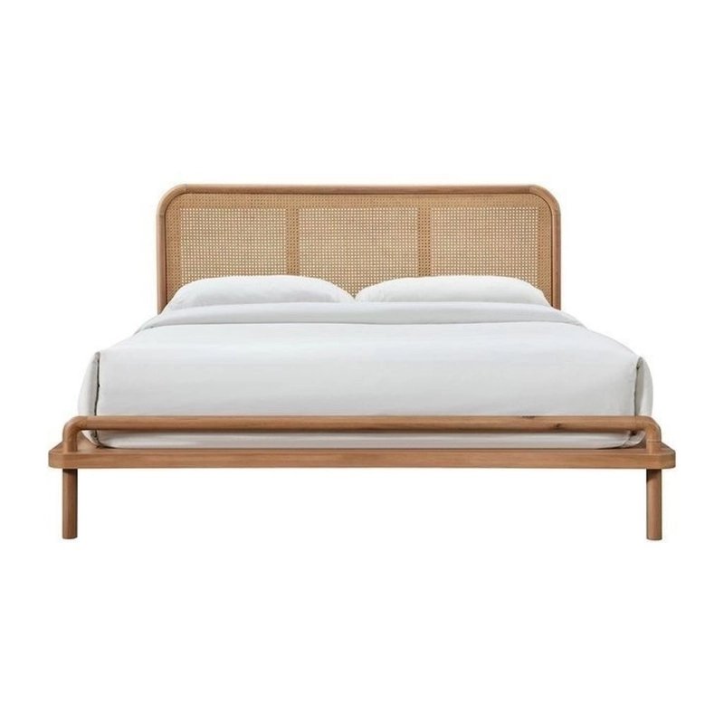 Minimalist Wooden Bed Frame with Rattan Headboard Queen Size Minimalist Wooden Bed Frame with Rattan Headboard Queen Size