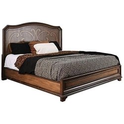Classic Brown Wood Bed Frame with Ornate Carved Headboard