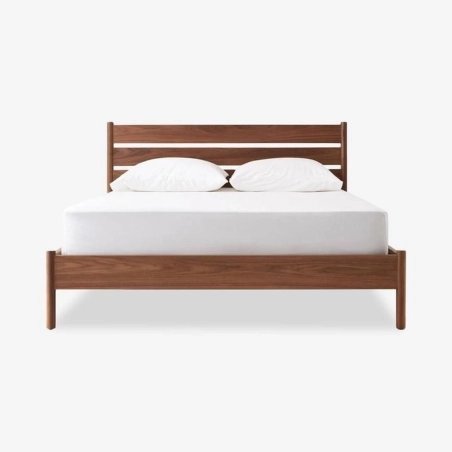 Minimalist Modern Solid Wood Bed Frame with Slatted Headboard