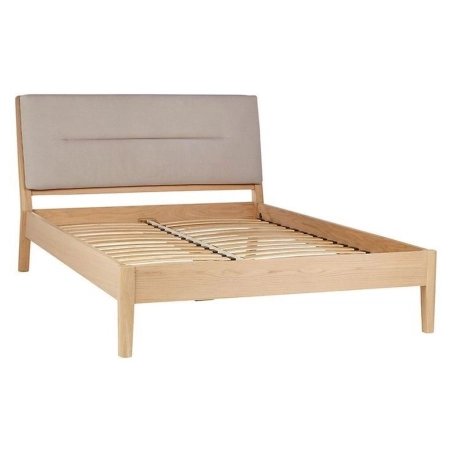 Modern Minimalist Wooden Bed Frame with Upholstered Headboard