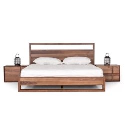 Modern Solid Wood Platform Bed with Floating Nightstands and Drawers